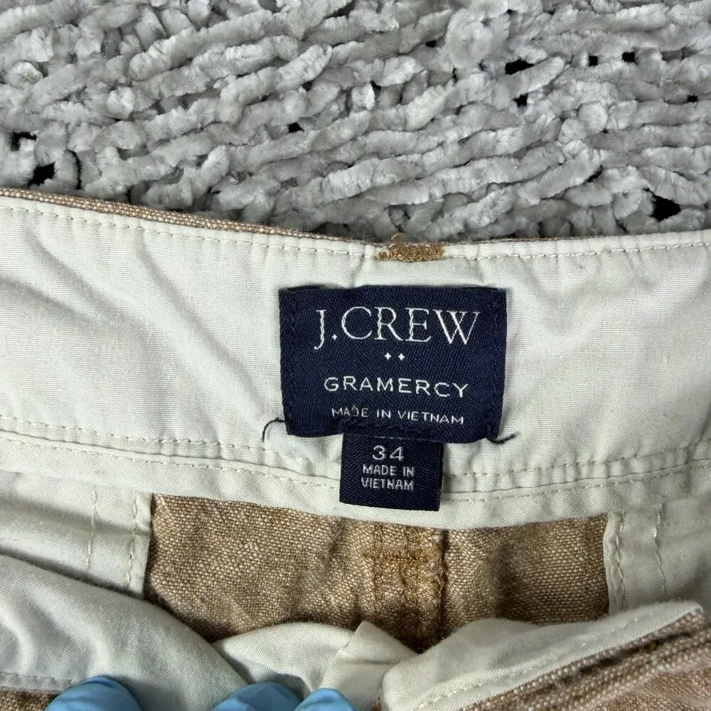 J Crew Gramercy Linen Shorts Mens 34 Beige Cotton Preppy Golf Summer L0953